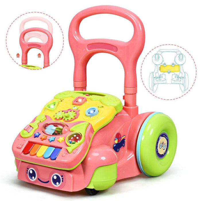 Walk & Roll Deluxe - Adjustable Baby Push Along Walker with Luminous Lights - Ideal for Infant First Steps Developmental Activity