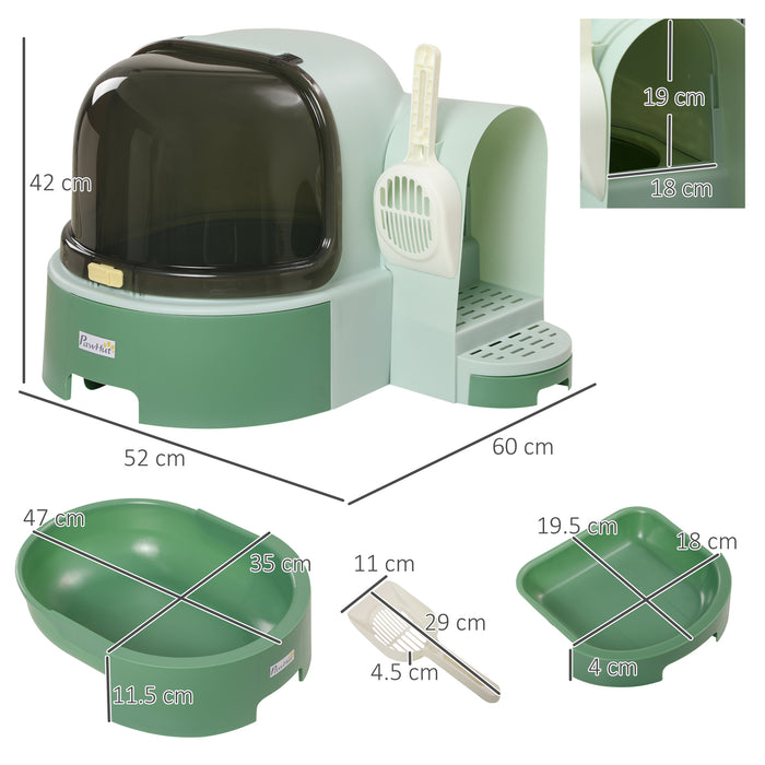 PP Cat Litter Box with Drawer - Easy-Clean Scoop & Openable Cover Design in Green - Ideal for Hassle-Free Pet Waste Management