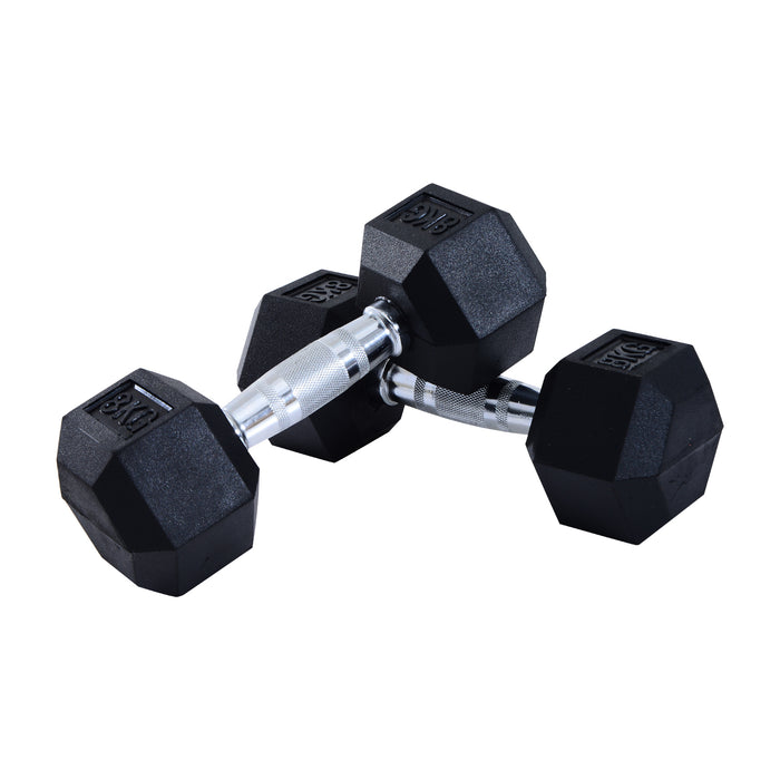 Rubber Hex Dumbbells 8kg Pair - Hexagonal Weight Sets for Strength Training - Ideal for Home Gym & Muscle Toning