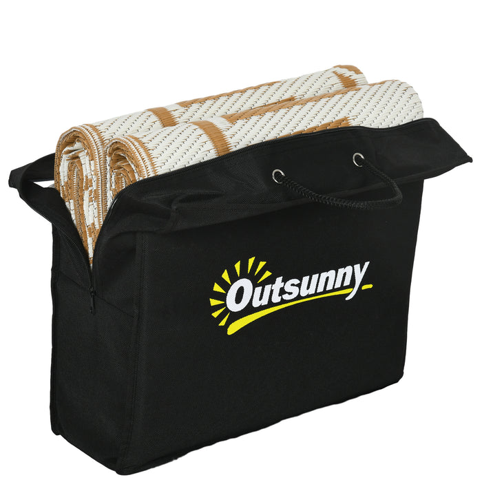 Reversible Outdoor RV Mat - Brown/Cream Plastic Straw Rug 182x274cm with Carry Bag - Durable and Easy-Clean for Camping, Patio, Garden