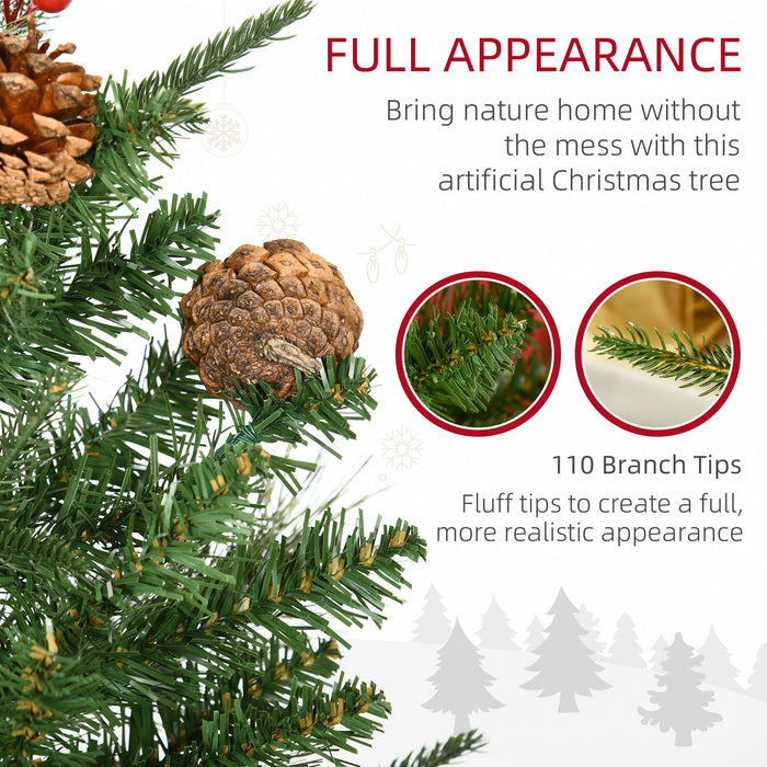 Artificial Christmas Tree Duo - 3ft Pre-Decorated Trees with 110 Lifelike Branches, Pine Cones, Berries in Gold Pot - Ideal for Doorways and Porch Holiday Decor