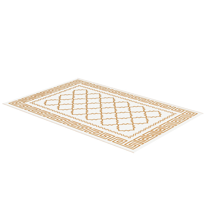 Reversible Outdoor RV Mat - Brown/Cream Plastic Straw Rug 182x274cm with Carry Bag - Durable and Easy-Clean for Camping, Patio, Garden