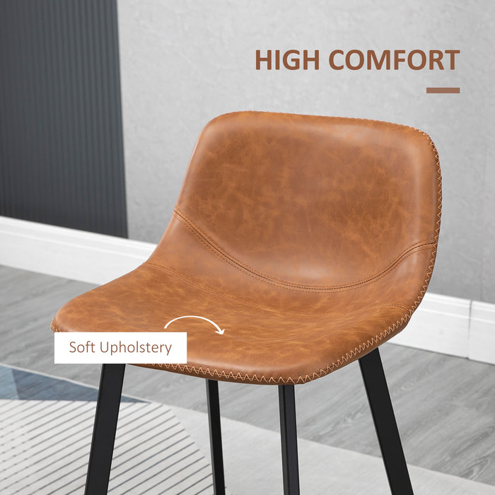 Industrial Kitchen Stool Pair - Upholstered Bar Chairs with Steel Legs and Supportive Back - Set of 2 Brown Bar Stools for Home and Entertainment Spaces