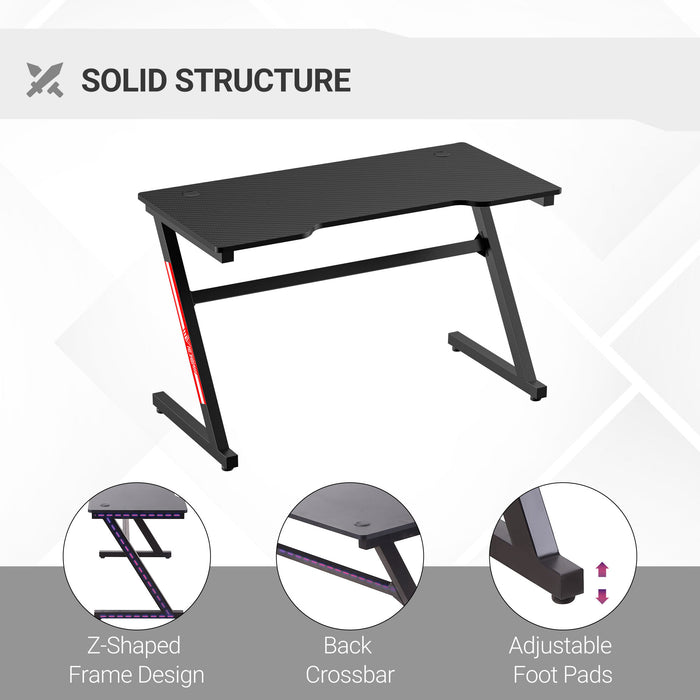 Z-Shaped Racing Style Gaming Desk 1.2m - Home Office Computer Table with Cable Management - Ideal for E-sports, Study, and Workstation Use in Black