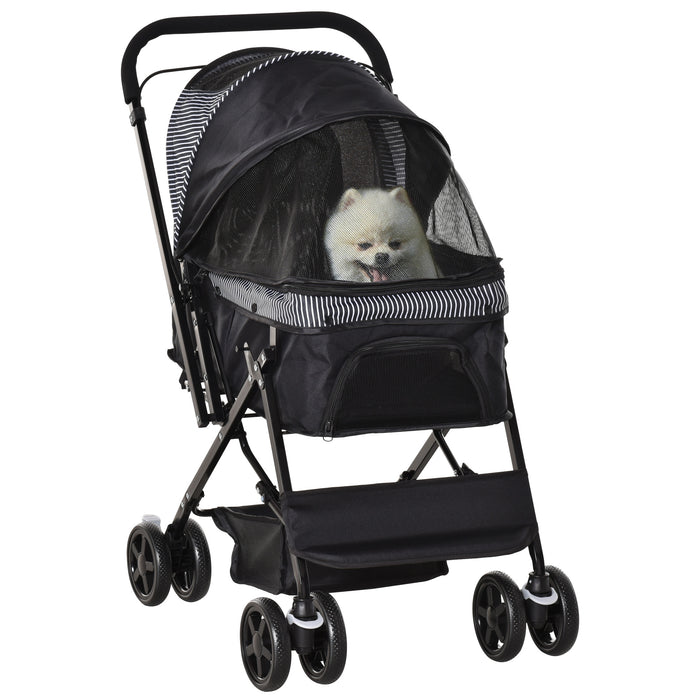Easy-Fold Pet Stroller for Dogs and Cats - Reversible Handle, Safety Brake, and Carrier Basket - Convenient Travel Pushchair for Pet Owners