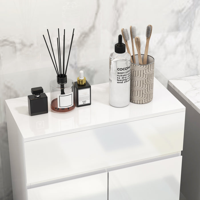 High Gloss Bathroom Cabinet - Sleek Freestanding Cupboard with Drawer & Adjustable Shelf - Space-Saving Storage Solution for Bathroom Essentials