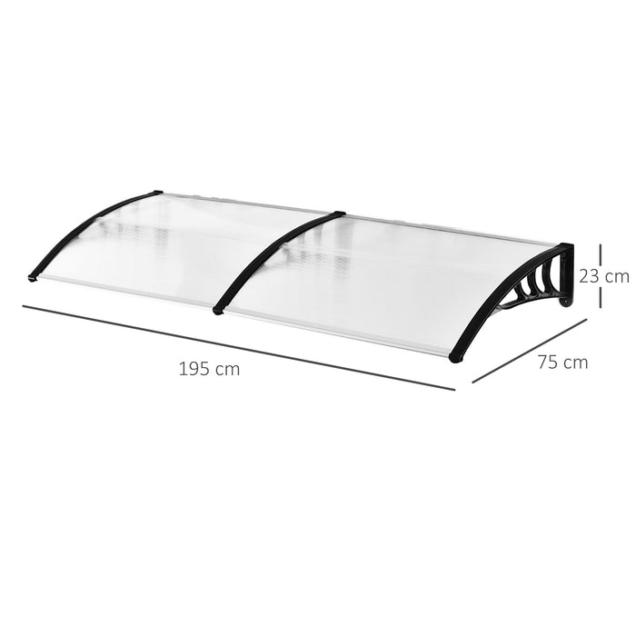 Curved Door Window Awning Canopy - 75 x 195 cm Polycarbonate UV Rain Snow Protection Cover - Ideal for Front Door & Outdoor Patio Shelter