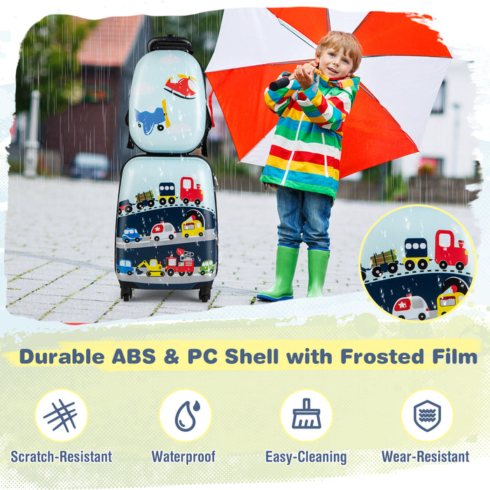 Luggage Set for Kids - 2 Pieces with Wheels and Adjustable Handle, Blue - Ideal for Comfortable and Convenient Travelling for Children