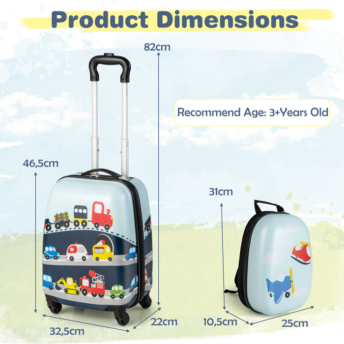 Luggage Set for Kids - 2 Pieces with Wheels and Adjustable Handle, Blue - Ideal for Comfortable and Convenient Travelling for Children
