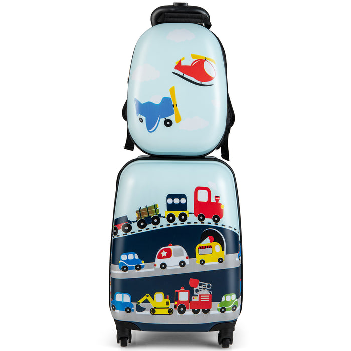 Luggage Set for Kids - 2 Pieces with Wheels and Adjustable Handle, Blue - Ideal for Comfortable and Convenient Travelling for Children