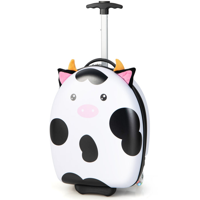 Kids Travel Gear - 16 Inch Light-Up Wheel Luggage with Telescopic Handle, Pink Horse Design - Ideal for Little Adventurers