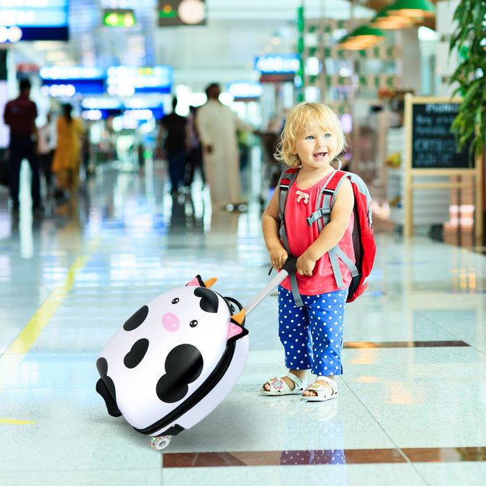 Kids Travel Gear - 16 Inch Light-Up Wheel Luggage with Telescopic Handle, Pink Horse Design - Ideal for Little Adventurers