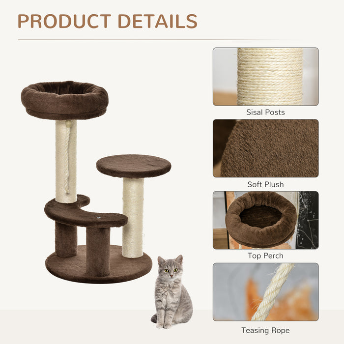 Kitty Scratcher Activity Center - 65 cm Plush Cat Tree with Scratching Posts, Dual Perches & Sisal Rope - Playhouse for Cats and Kittens to Exercise and Relax