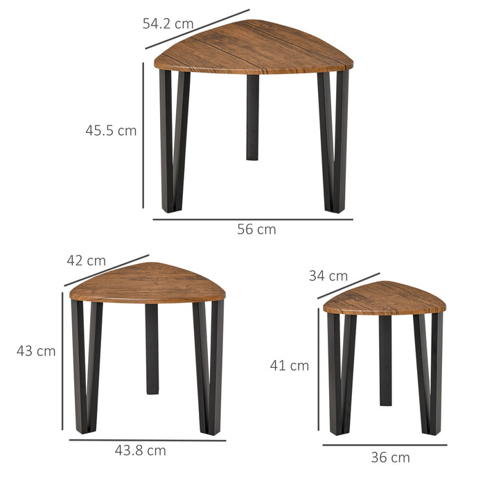 MDF Steel 3-Piece Nesting Table Set - Multifunctional Coffee & End Side Tables with Walnut Wood Grain Finish - Space-Saving Living Room Furniture Essentials