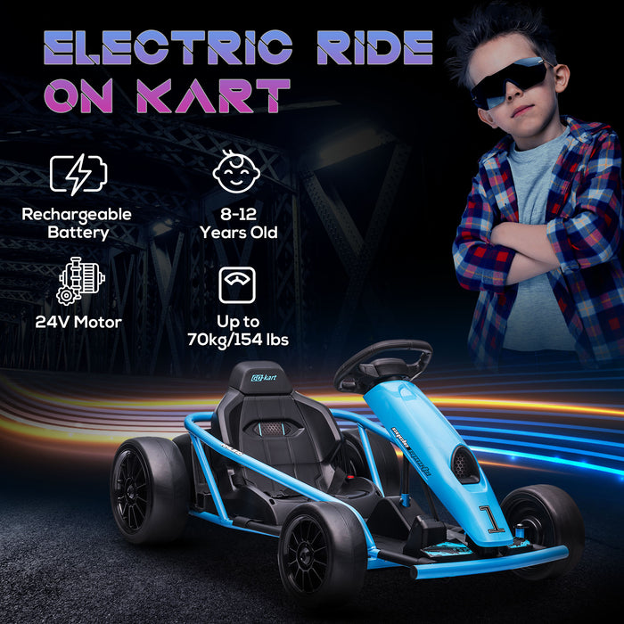 Electric Go Kart for Kids - 24V Drift Ride-On Racer with Dual Speed Settings, Blue - Perfect for Boys & Girls Aged 8-12 Years Old