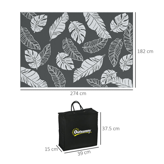 Reversible RV Outdoor Rug - Durable Plastic Straw Material, 182 x 274 cm in Grey & White with Carry Bag - Ideal for Camping, Patio, Picnic & Beach Use