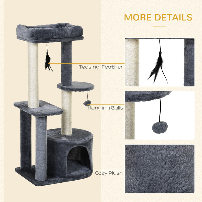 Multi-Level 100cm Cat Tree Tower - Indoor Playground with Scratching Posts, Cozy Perch, Play Balls, and Relaxation House - Ideal for Playful Cats and Kittens to Rest and Exercise