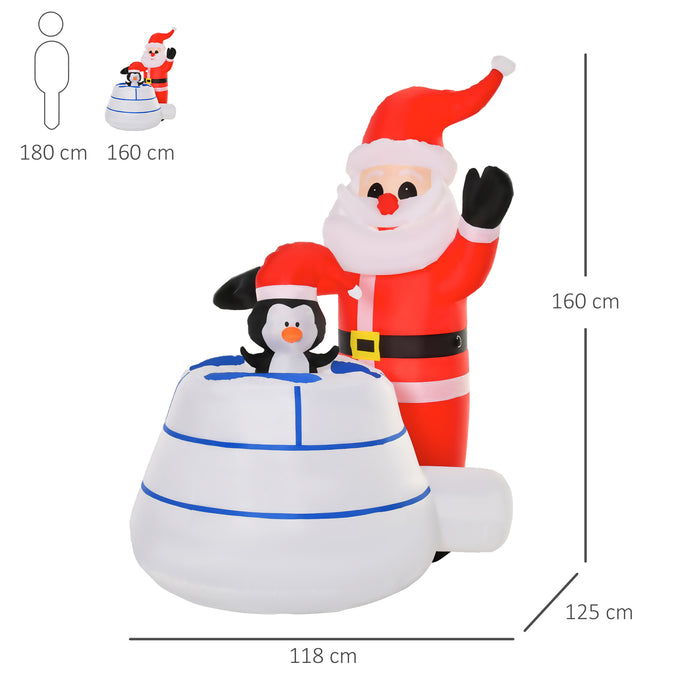 Inflatable 1.6m Santa Claus & Penguin Ice House - LED-Lit Christmas Blow-Up Decor for Yard - Perfect for Outdoor Holiday Gatherings and Garden Festivities