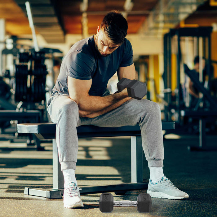 Rubber Hex Dumbbell Set - 2 x 5kg Sports Hex Weights for Fitness & Weight Lifting - Ideal for Home Gym Exercise Training