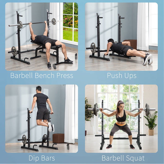 Heavy-Duty Multi-Function Barbell Rack - Adjustable Squat & Dip Station with Weight Lifting Bench - Perfect for Strength Training and Home Gyms