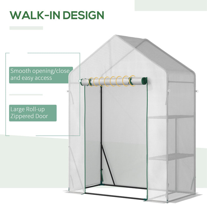 Portable 2-Tier Greenhouse - Outdoor Gardening Plant Grow House with Roll-Up Door and PE Cover, 143x73x195 cm - Ideal for Seedlings, Flowers, and Vegetables