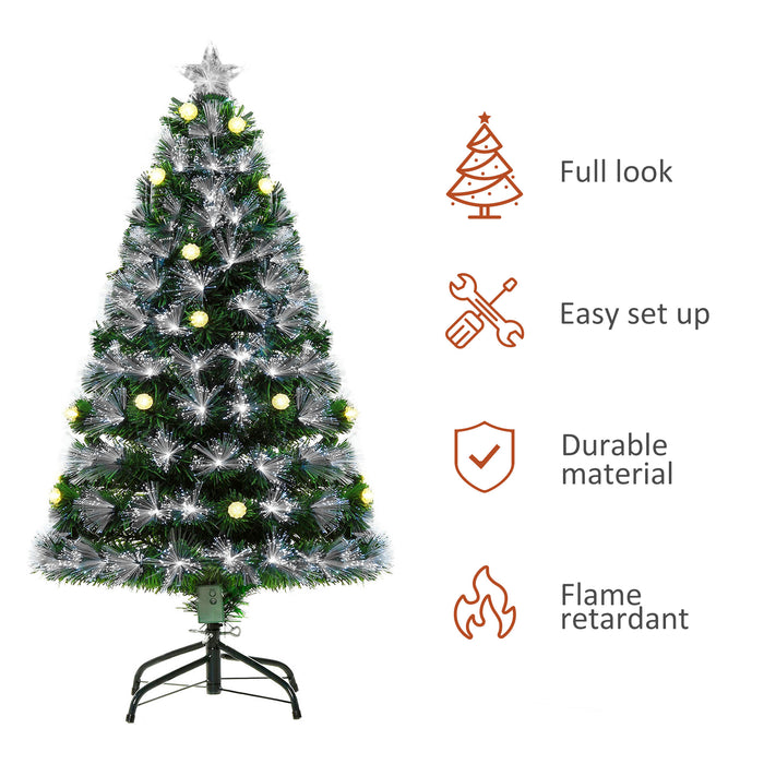 HOMCM 4ft Pre-Lit Christmas Tree - 130 LED Lights with Star Topper and Sturdy Tri-Base - Full-Bodied White Artificial Seasonal Home Decor for Festive Celebrations