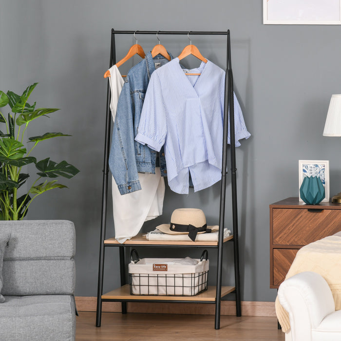 Freestanding Metal Clothes Rack - 2 Tier Shelving, Bedroom & Entryway Garment Organizer, 64x42.5x149cm - Space-Saving Clothing Rail, Black Frame