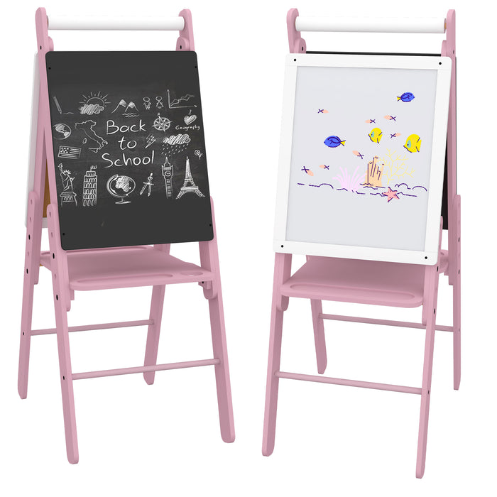 Kids' 3-in-1 Art Easel with Paper Roll - Height Adjustable Double-Sided Whiteboard & Chalkboard - Creative Play for Ages 3-6 Years