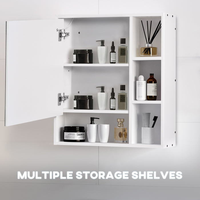 Wall-Mounted LED Illuminated Bathroom Cabinet - Dimmable Touch Switch, 4 Open Shelves Storage Organizer - Space-Saving Solution for Modern Home Decor