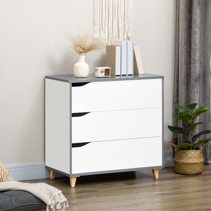 3-Drawer Bedroom Chest - Pine Wood Leg Storage Cabinet for Organizing Essentials - Ideal for Bedroom and Living Room Spaces, White, 75x42x75cm