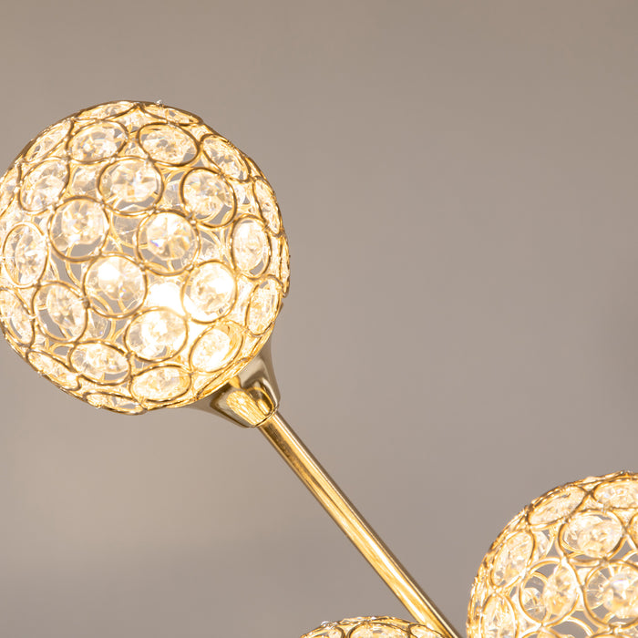 Modern 5-Light Crystal Floor Lamp - Elegant Gold-Tone Upright Stand for Living Room and Bedroom, 34x25x156cm - Chic Lighting Solution for Stylish Homes