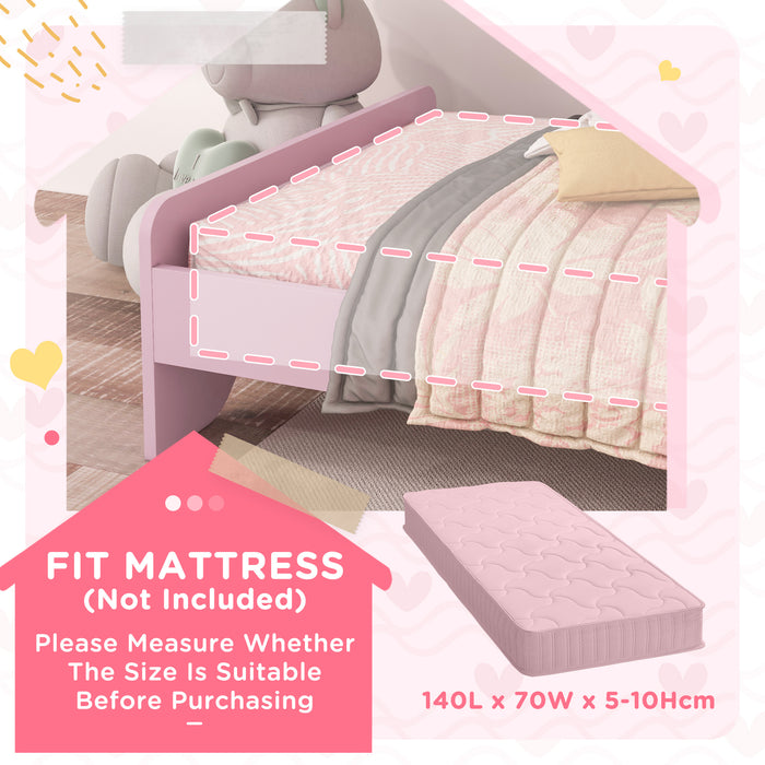 Kids Cat Design Toddler Bed - Sturdy Bedroom Furniture with Guardrails, 143cm Length, Fits 3-6 Year Olds - Adorable Pink Cat Themed Bed for Children