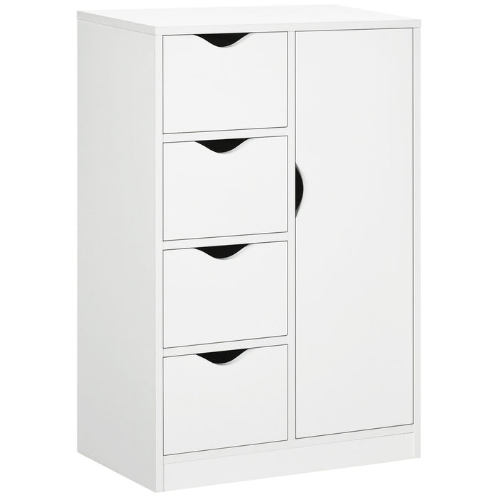 Freestanding 4-Drawer Bathroom Cabinet - White Storage Unit with Door Cupboard - Versatile Organizer for Kitchen, Bedroom, or Living Room