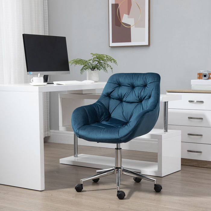 Ergonomic Velvet Home Office Chair - Comfy Adjustable Computer Desk Chair with Arm & Back Support - Ideal for Extended Seating & Work Comfort, Blue