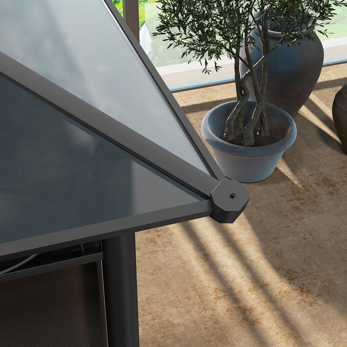 Hardtop Gazebo Garden Pavilion - UV Resistant Polycarbonate Roof, Steel & Aluminium Frame, Curtains, 3x4m in Grey - Ideal Outdoor Shelter for Entertainment and Relaxation