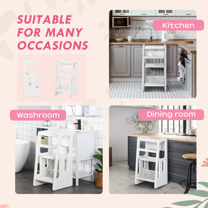 Adjustable Kids Step Stool - Toddler Kitchen Standing Platform with 3 Height Settings - Safe Learning Tower for Children's Kitchen Assistance