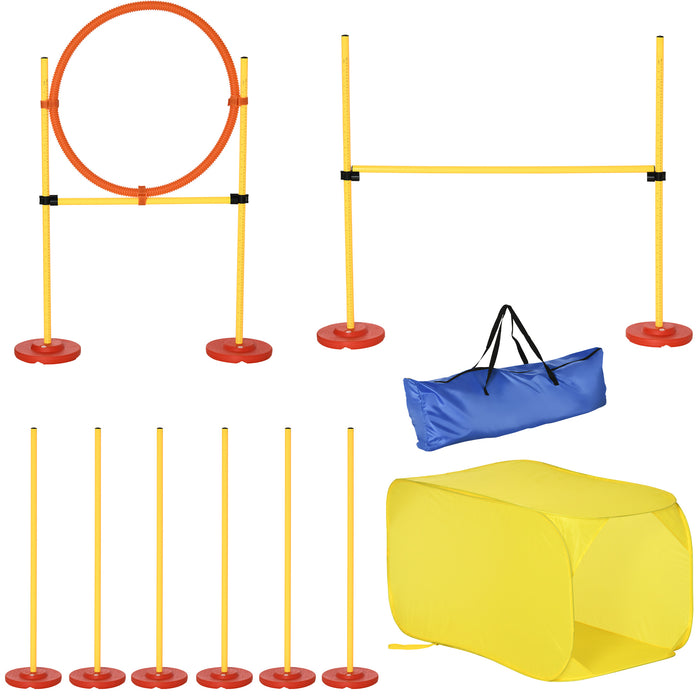 Portable Dog Agility Training Kit - 4-Piece Set with Adjustable Weave Poles, Jump Ring, High Jump, & Tunnel - Ideal for Pet Exercise and Obedience Training