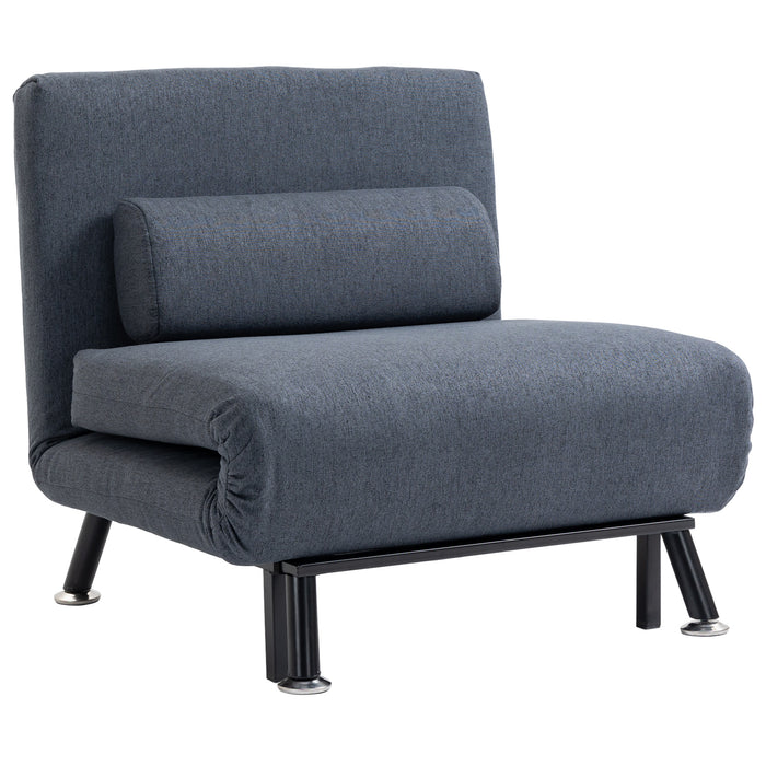 Foldable Single Sofa Bed Sleeper with Pillow - Portable Lounge Couch for Living Room, Dark Grey - Ideal for Small Spaces and Guest Rooms