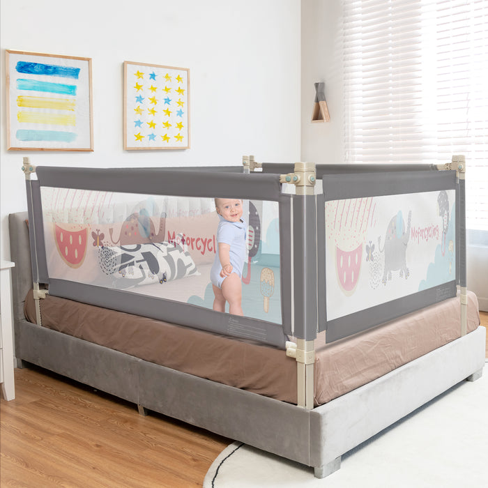 175CM Baby Bed Rail Guard - Double Safety Lock and Adjustable Height in Dark Grey - Ideal Protection for Your Child's Sleep Time