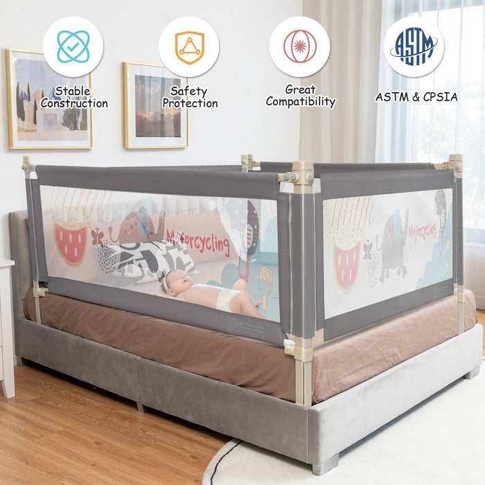 175CM Baby Bed Rail Guard - Double Safety Lock and Adjustable Height in Dark Grey - Ideal Protection for Your Child's Sleep Time