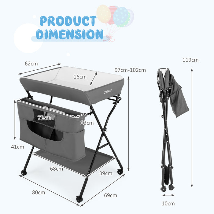 Adjustable Folding Changing Table - 4-Level Height, Wheels, Black Design - Ideal for Parents seeking Portable Changing Solution