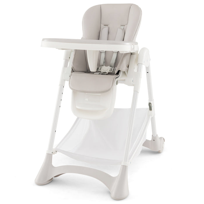 High Chair for Babies - Detachable PU Cushion and Lockable Wheels in Beige - Ideal Seating Solution for Meal Times at Home or Daycare