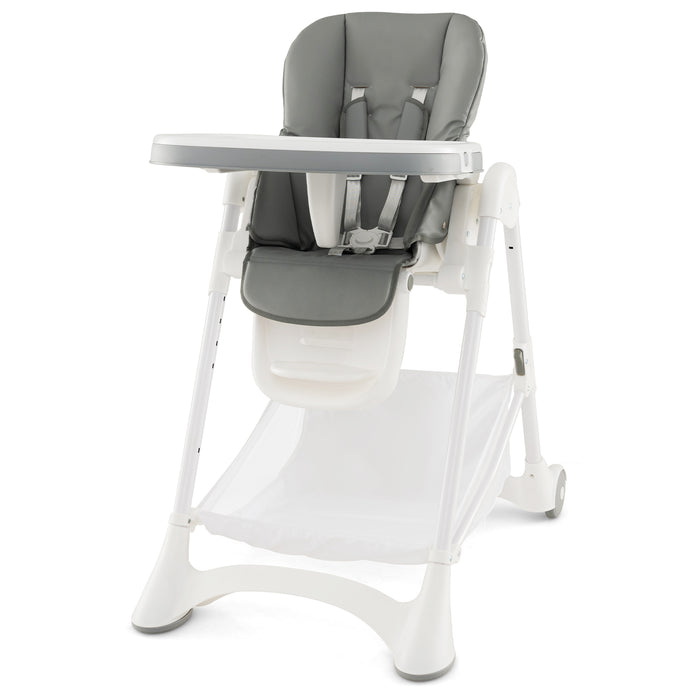 High Chair for Babies - Detachable PU Cushion and Lockable Wheels in Beige - Ideal Seating Solution for Meal Times at Home or Daycare