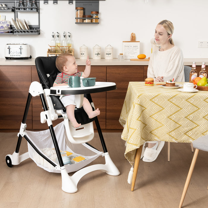 High Chair for Babies - Detachable PU Cushion and Lockable Wheels in Beige - Ideal Seating Solution for Meal Times at Home or Daycare