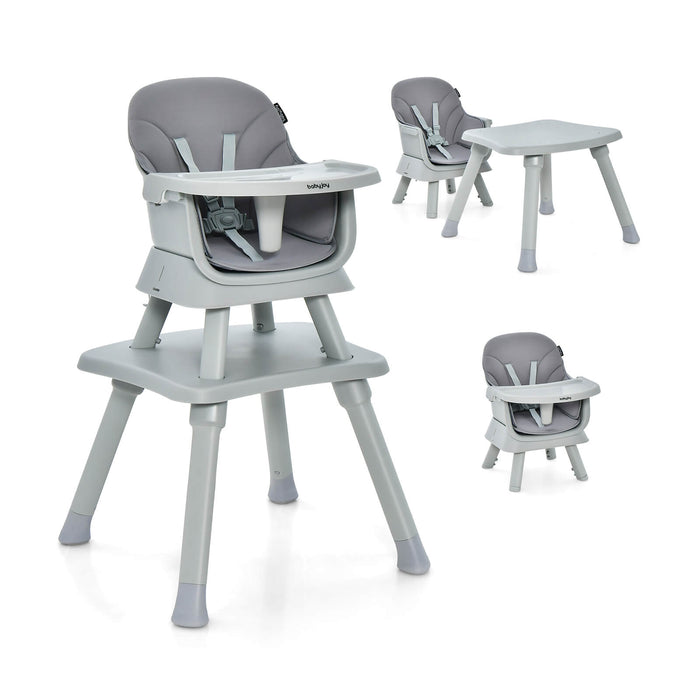6-in-1 Baby High Chair, Model: Gray - Featuring 5-Point Harness and Detachable Tray - Ideal for Ensuring Safety and Convenience During Mealtime