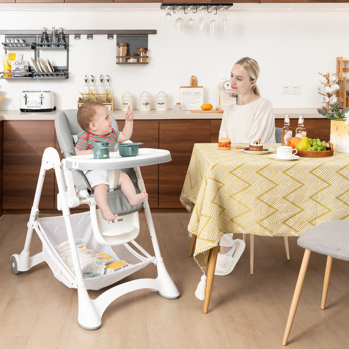 High Chair for Babies - Detachable PU Cushion and Lockable Wheels in Beige - Ideal Seating Solution for Meal Times at Home or Daycare