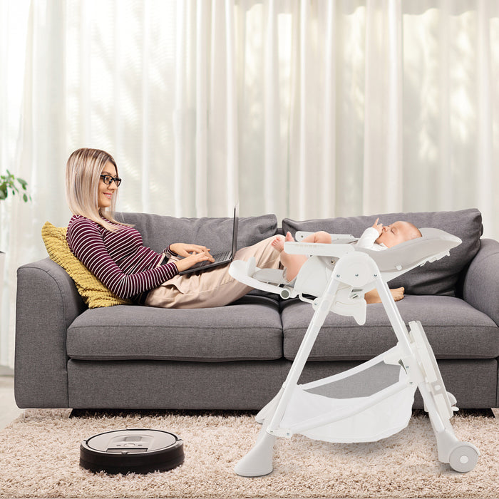 High Chair for Babies - Detachable PU Cushion and Lockable Wheels in Beige - Ideal Seating Solution for Meal Times at Home or Daycare