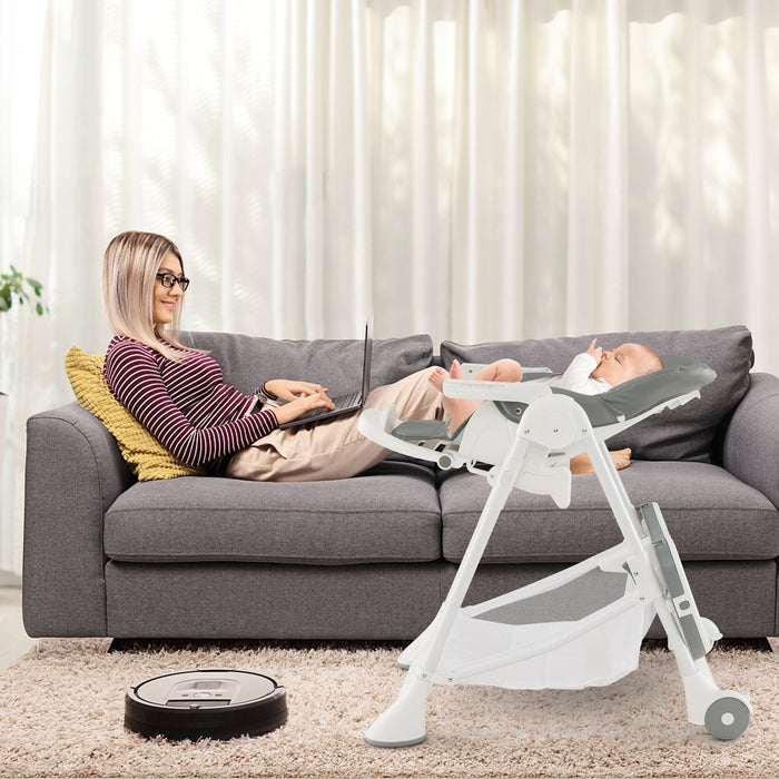 High Chair for Babies - Detachable PU Cushion and Lockable Wheels in Beige - Ideal Seating Solution for Meal Times at Home or Daycare