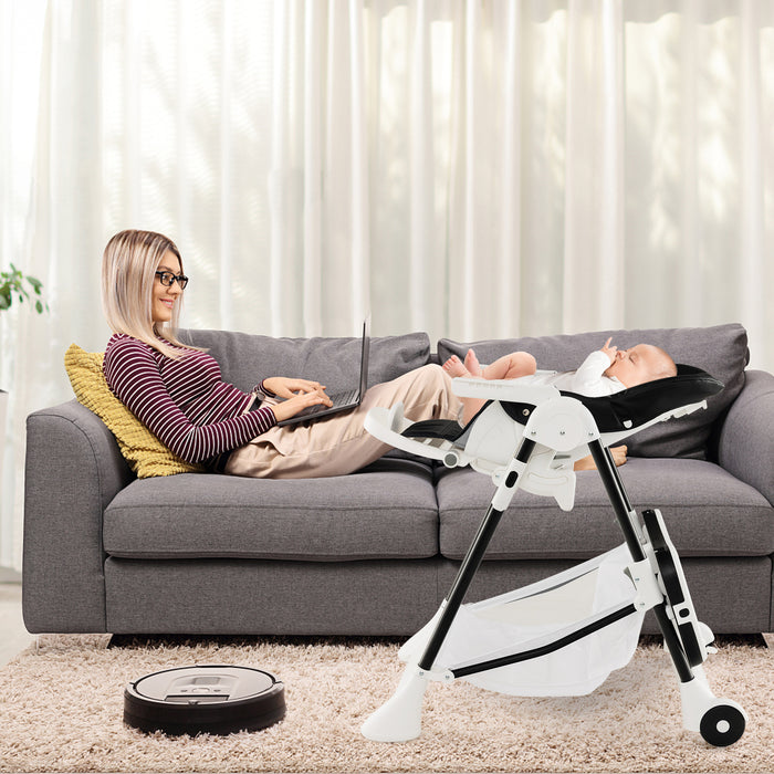 High Chair for Babies - Detachable PU Cushion and Lockable Wheels in Beige - Ideal Seating Solution for Meal Times at Home or Daycare