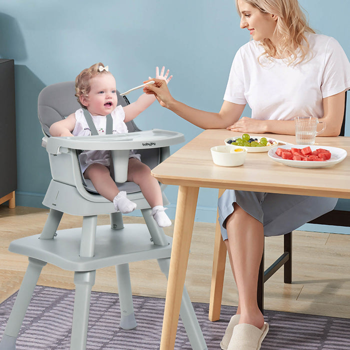 6-in-1 Baby High Chair, Model: Gray - Featuring 5-Point Harness and Detachable Tray - Ideal for Ensuring Safety and Convenience During Mealtime